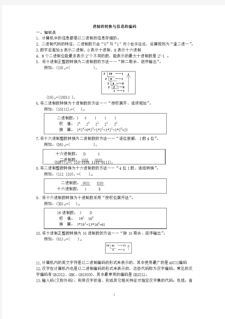 进制的转换与信息的编码