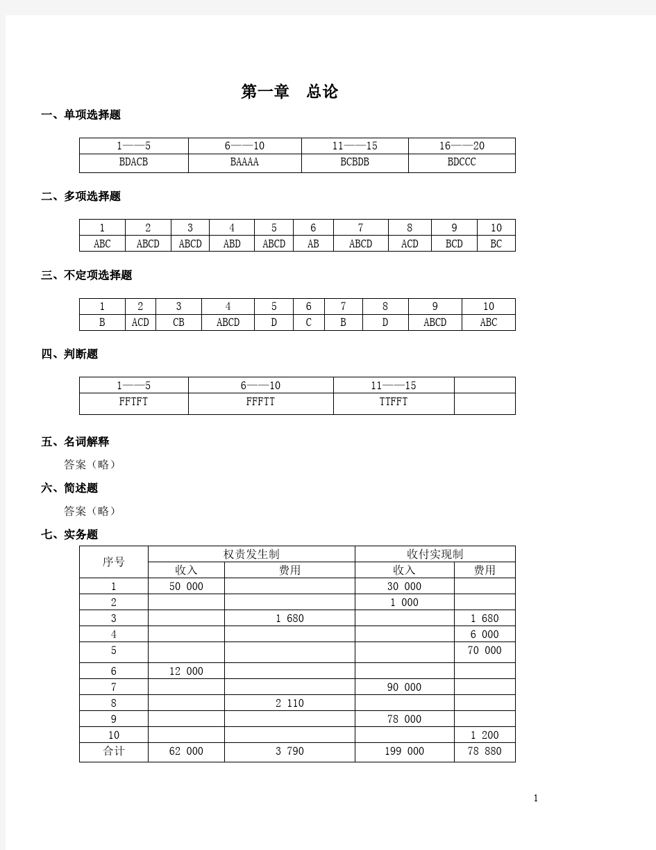 初级会计学教材  课后答案