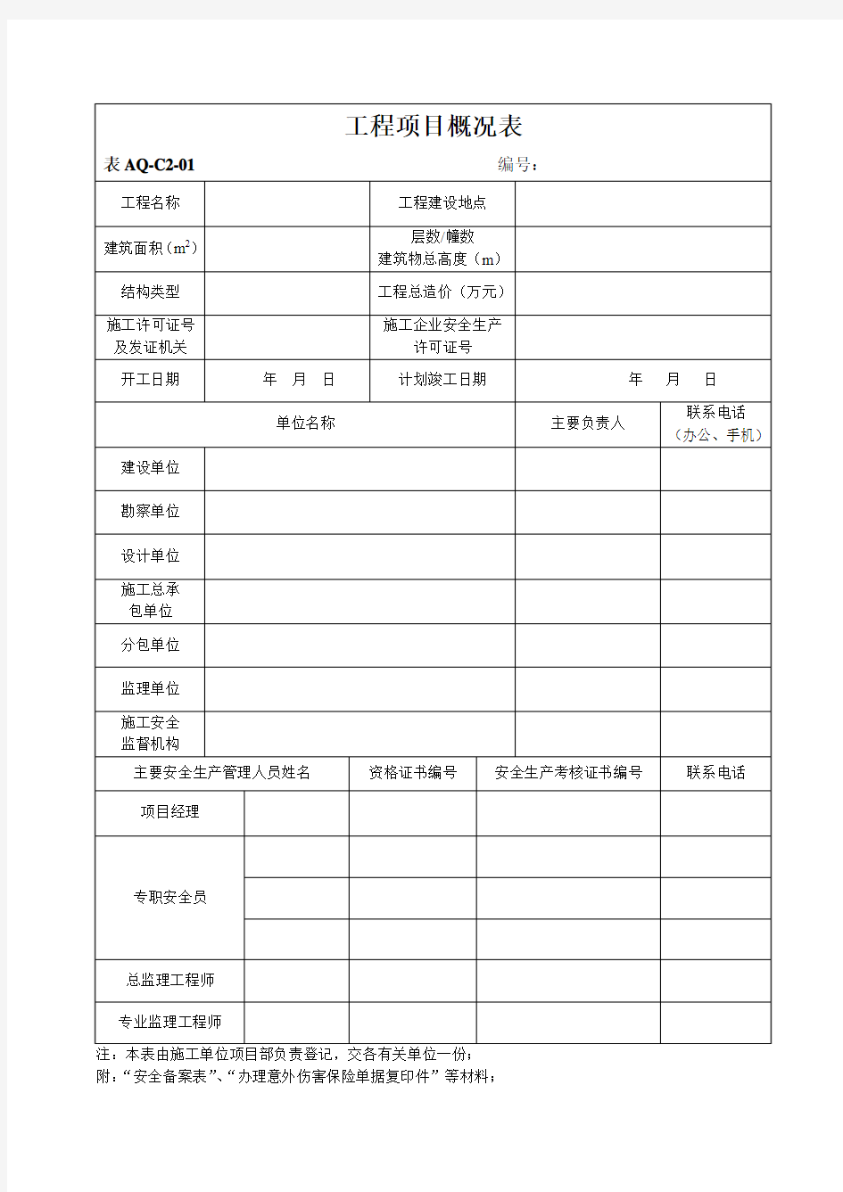 2.1工程项目概况表