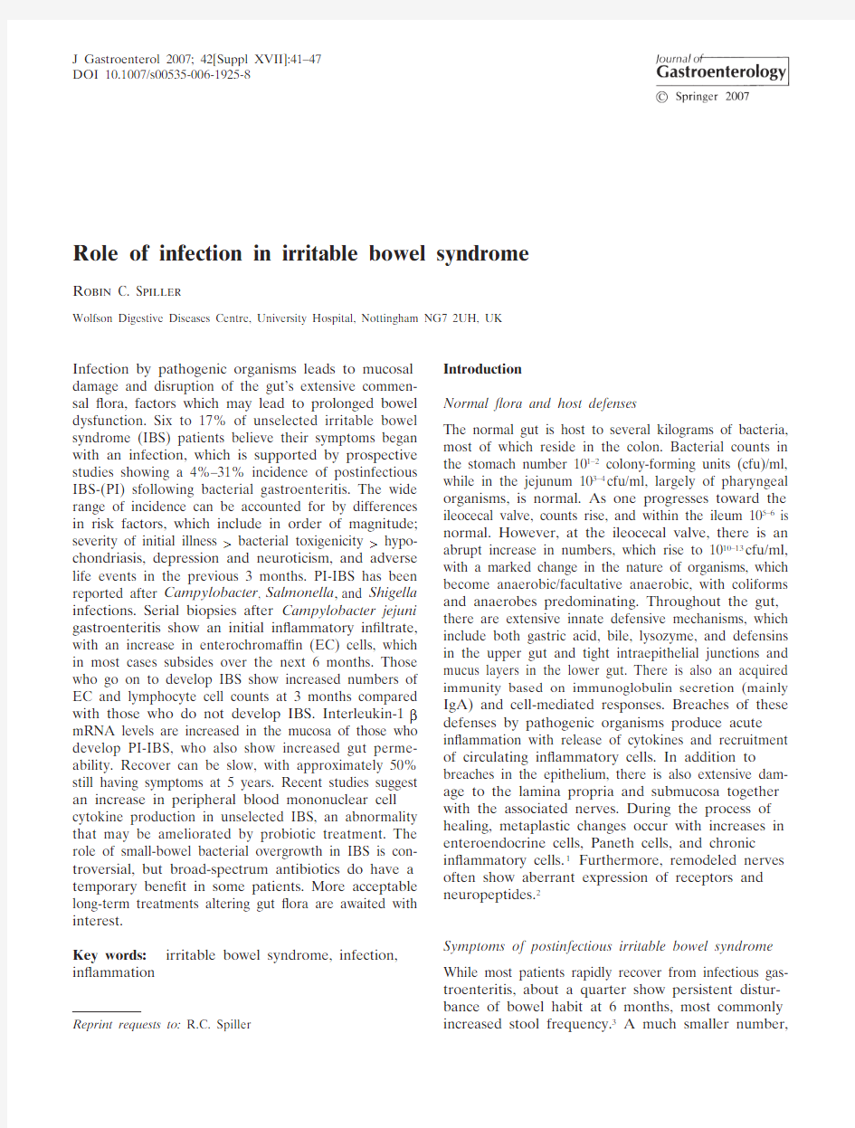 Role of infection in irritable bowel syndrome