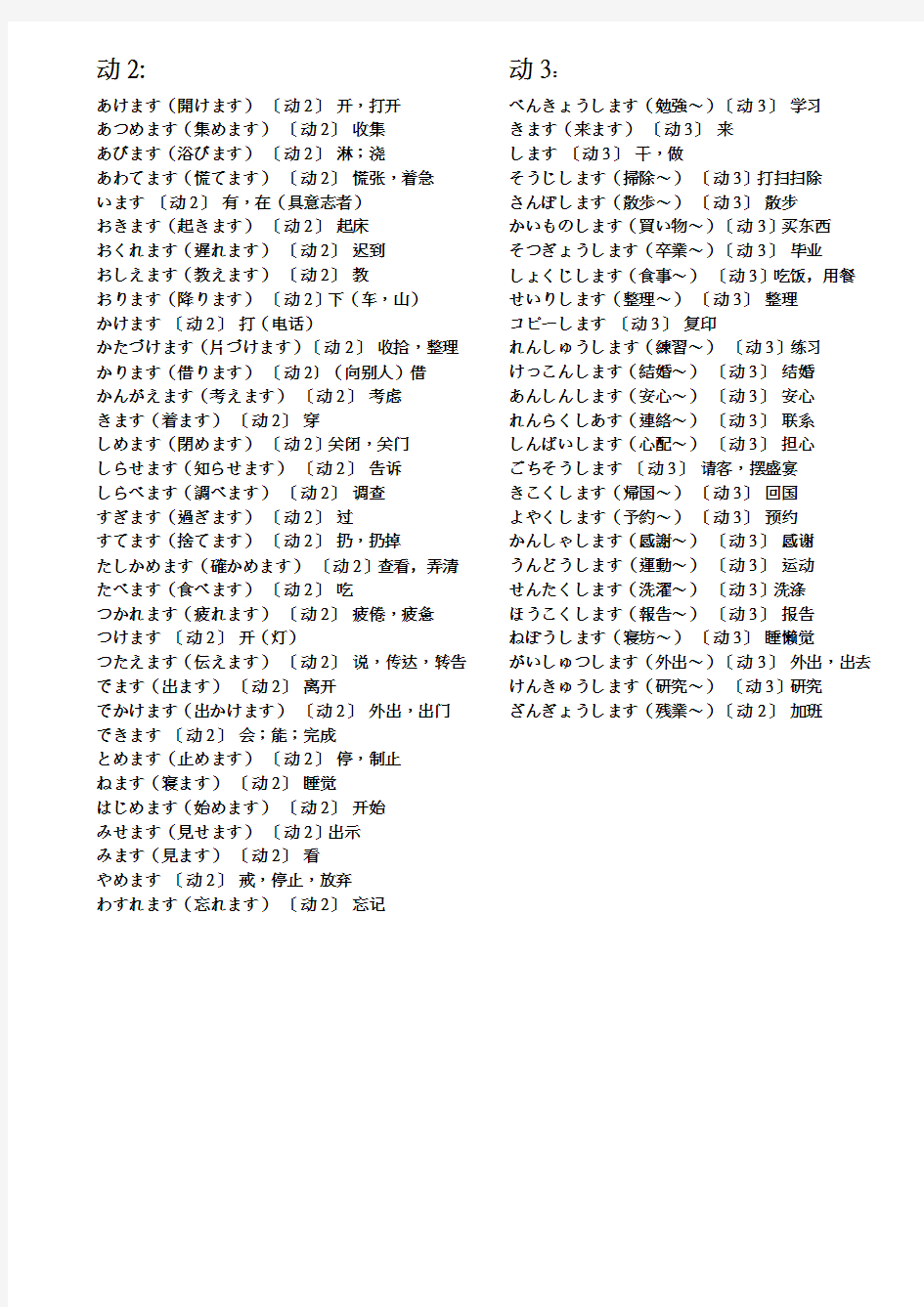 新版标准日本语动词分类排序