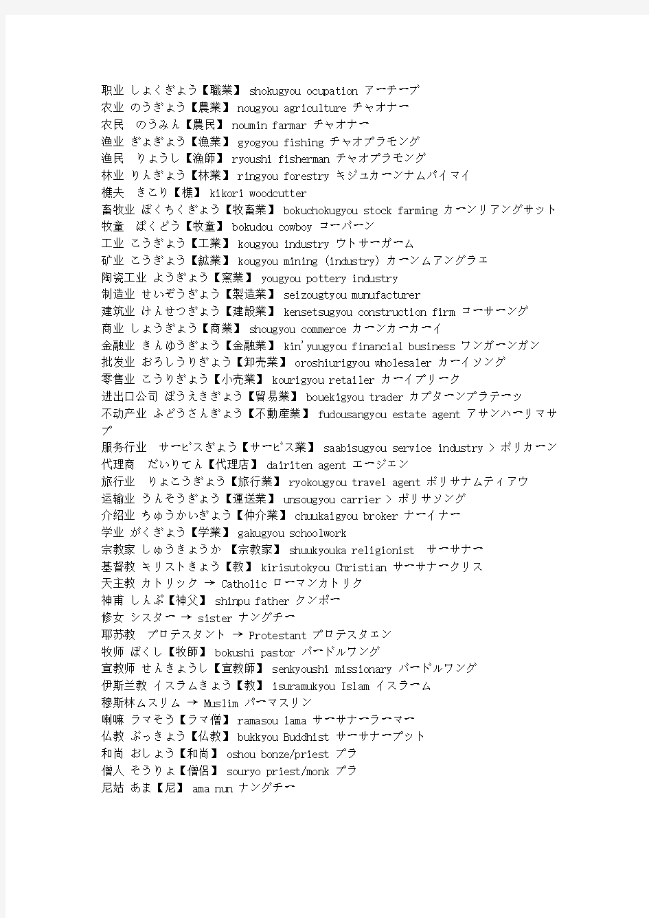 日语词汇分类--各种职业