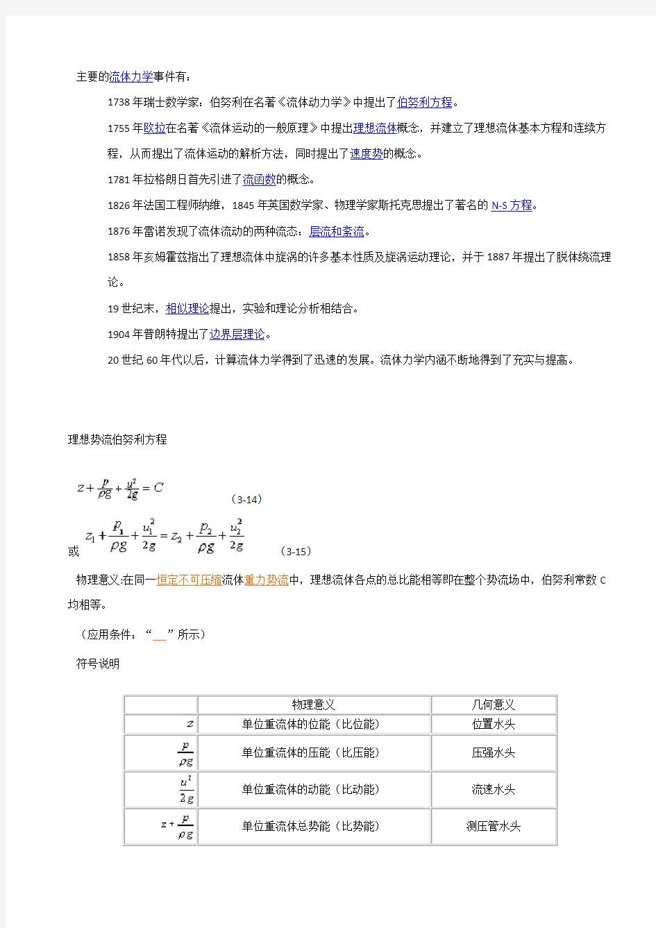 流体主要计算公式