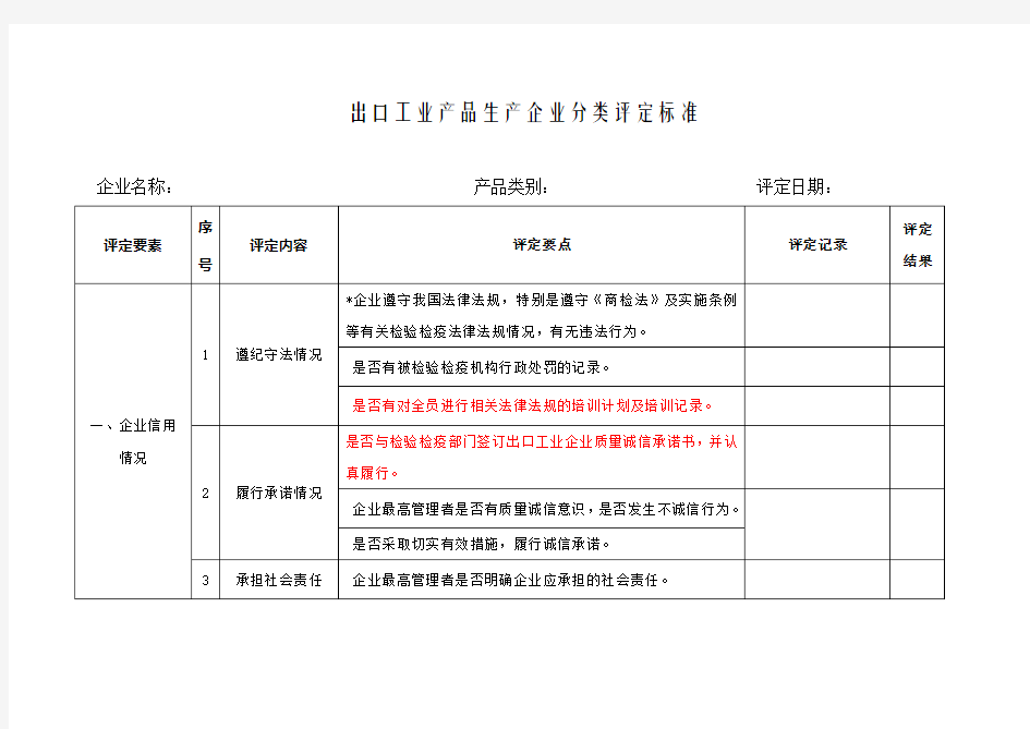 出口产品企业分类评定标准