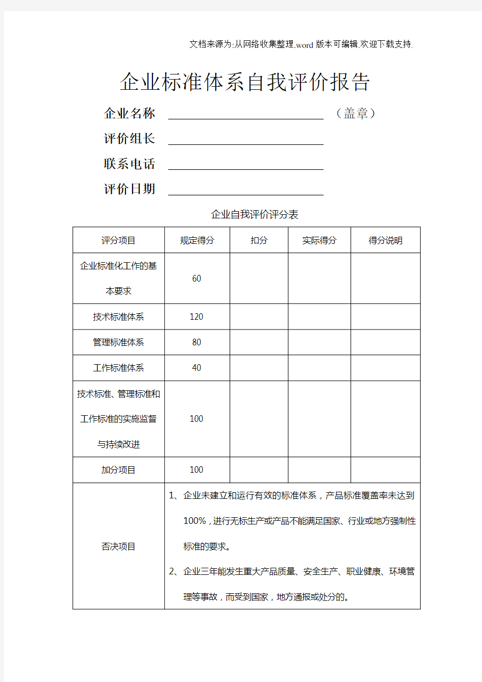 企业标准体系自我评价报告