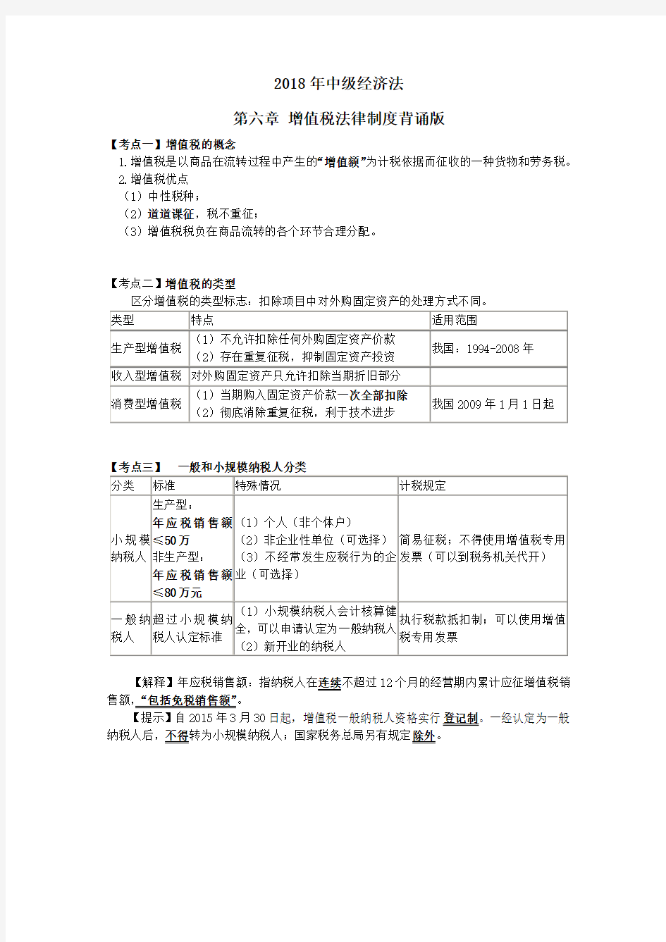 【2018年中级经济法】第六章  增值税法律制度(背诵版)