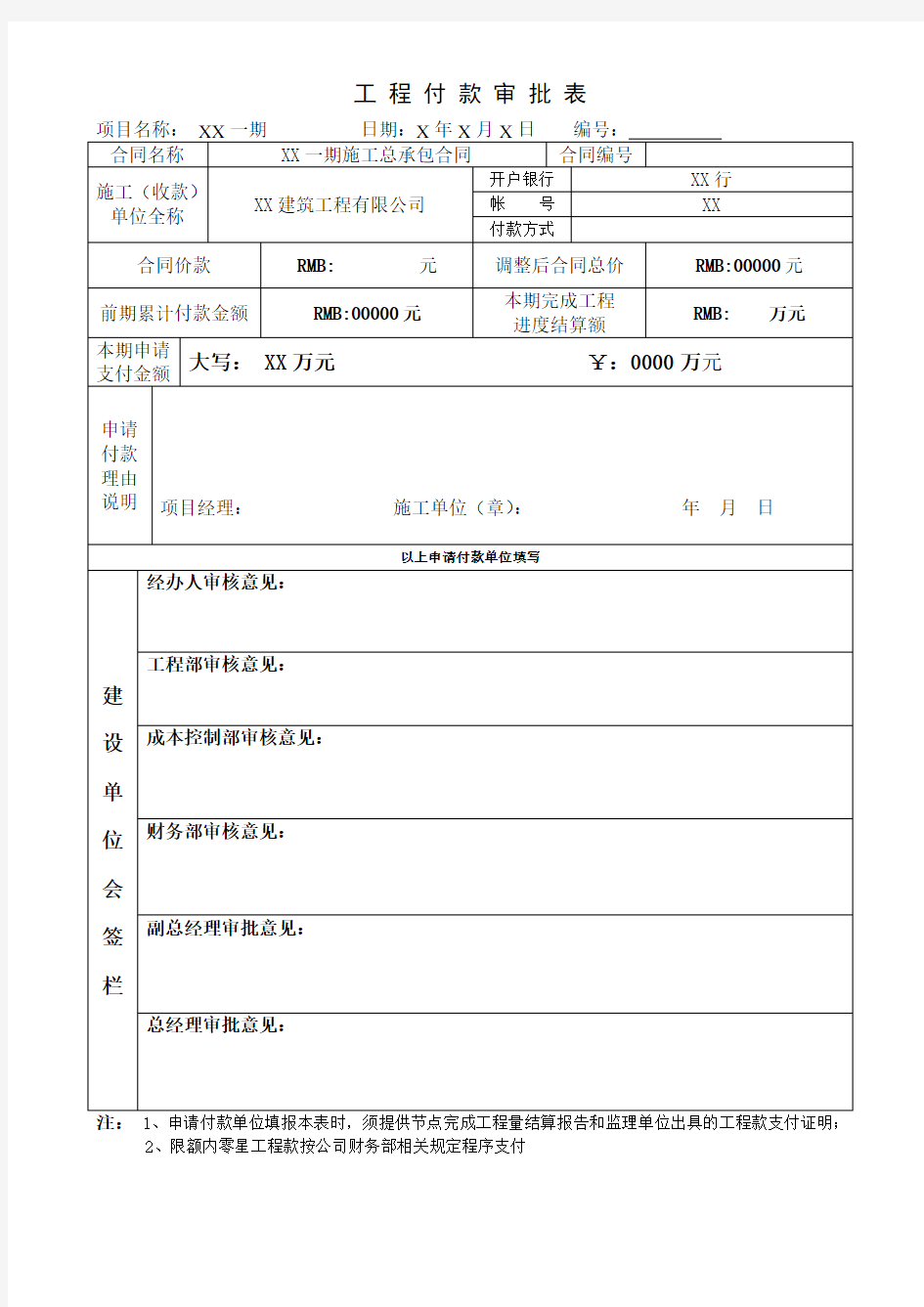 工程付款审批表