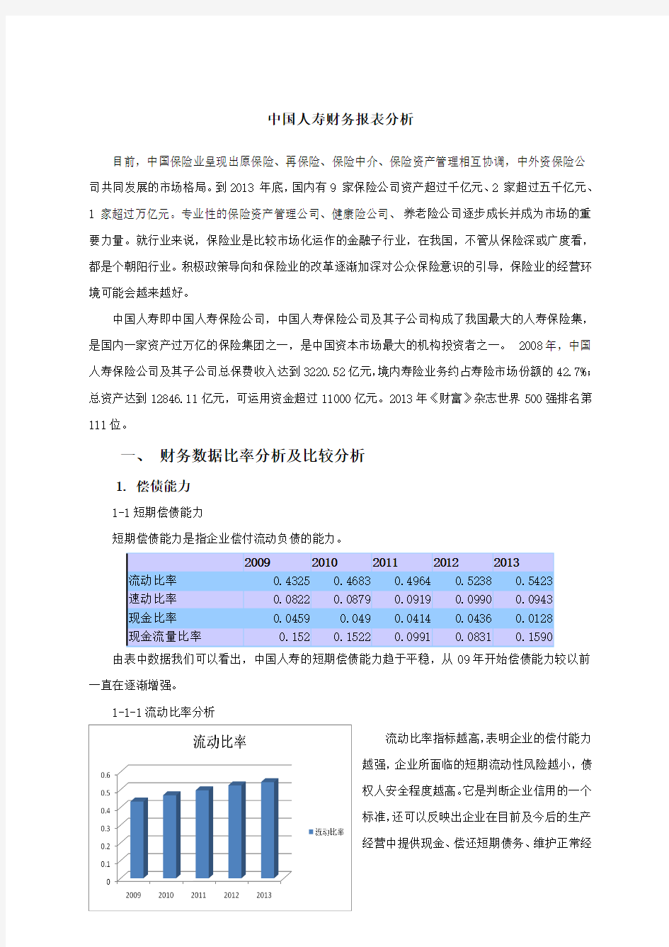 中国人寿 财务报表分析(9-13年)