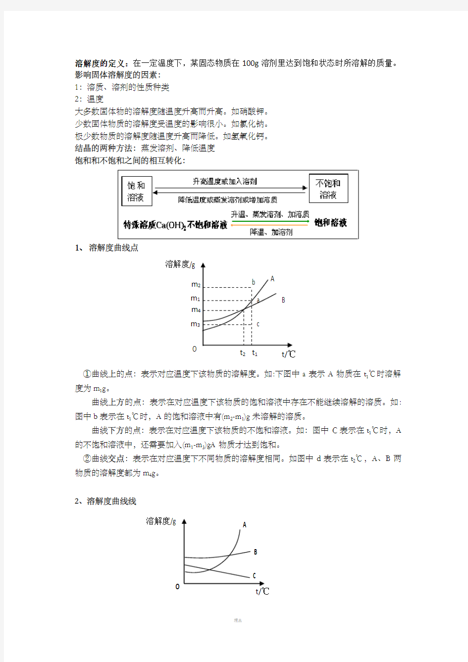 初三化学溶解度曲线题型