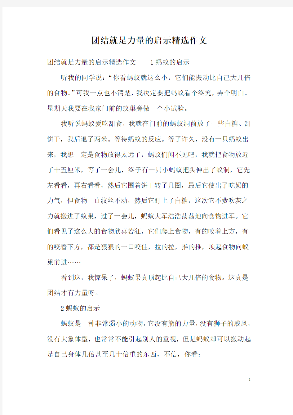 团结就是力量的启示精选作文