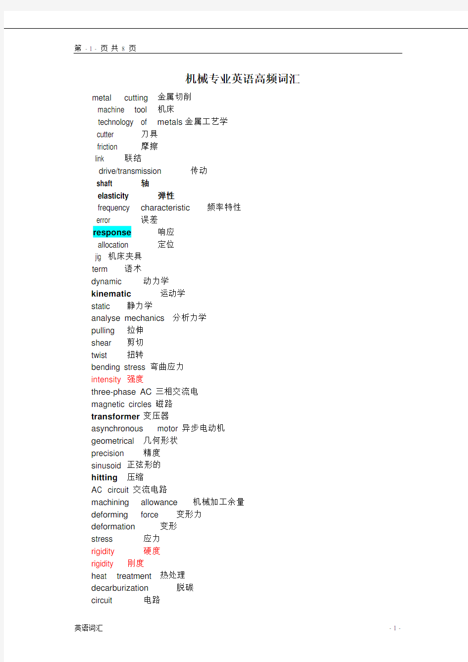 (完整版)机械专业英语高频词汇