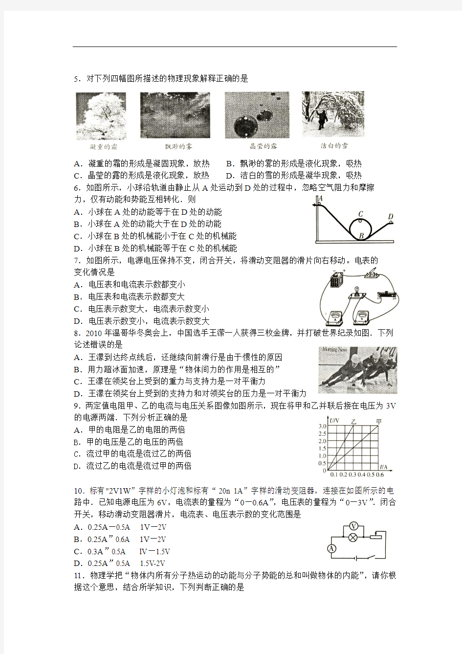 2010年山东潍坊中考物理试题及答案(word版)