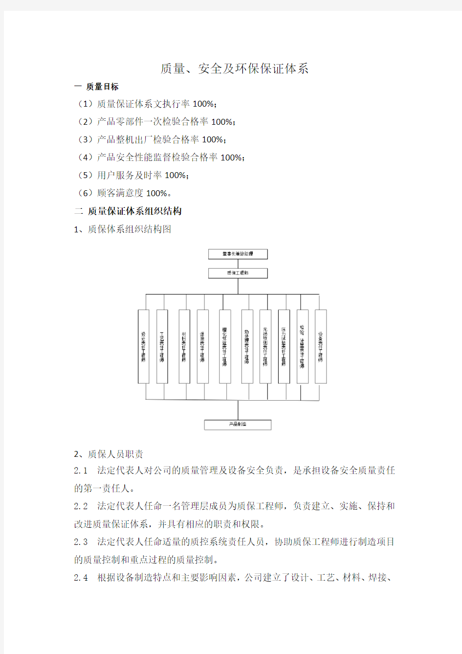 质量、环保及安全保证体系