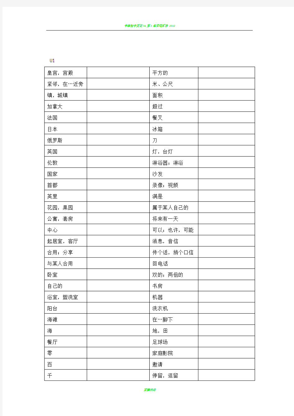 苏教版牛津英语七年级下册(7B)单词表