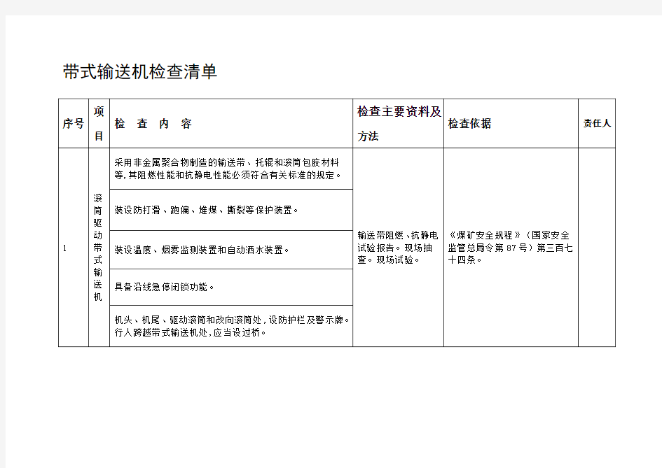 煤矿企业带式输送机检查清单