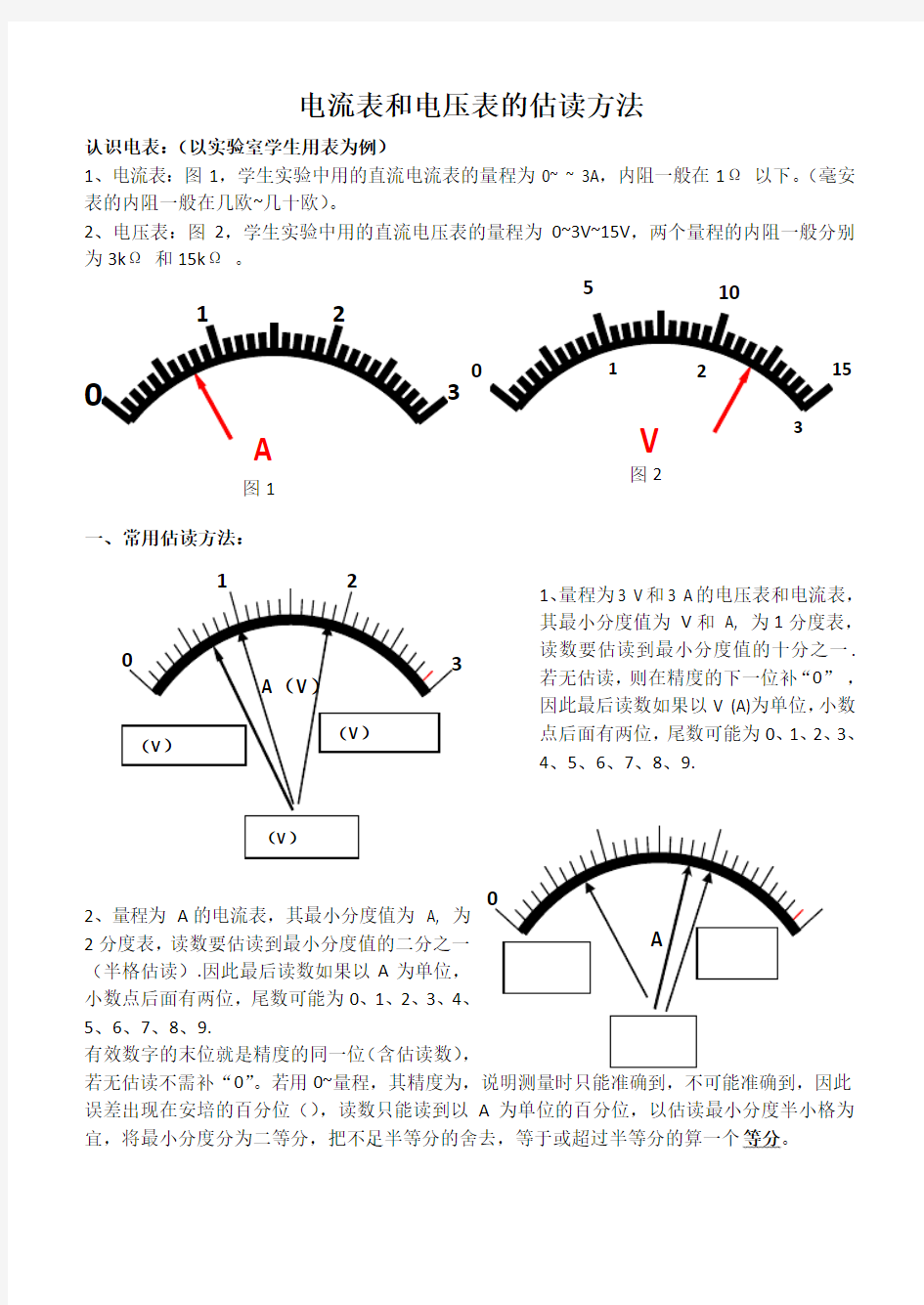 电流表和电压表的估读方法