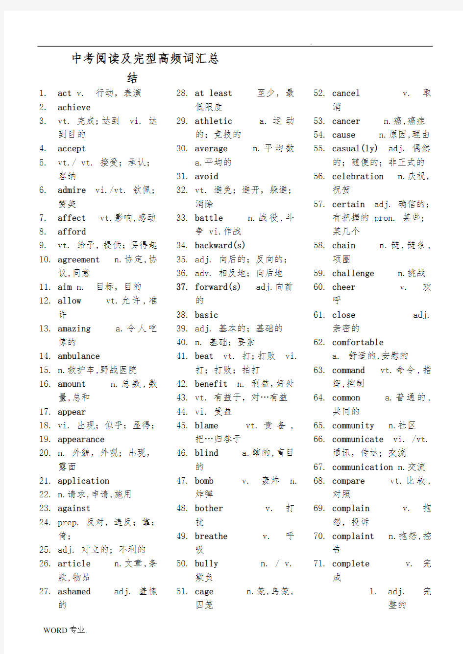 中考英语高频词汇(整理)