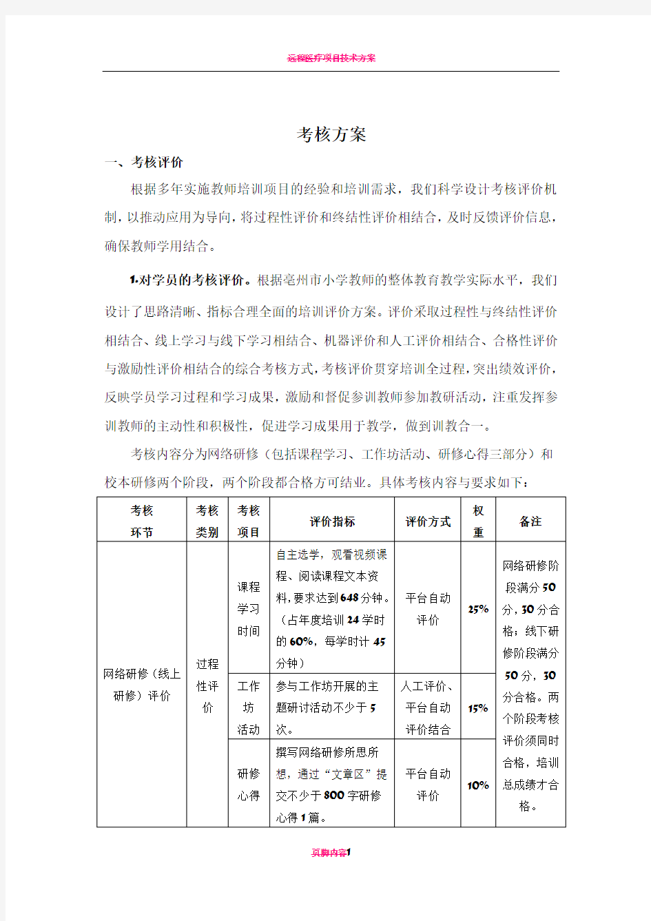 远程培训考核方案