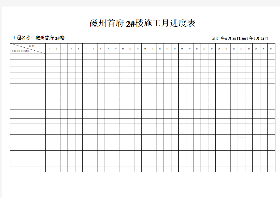 主体施工月进度计划表