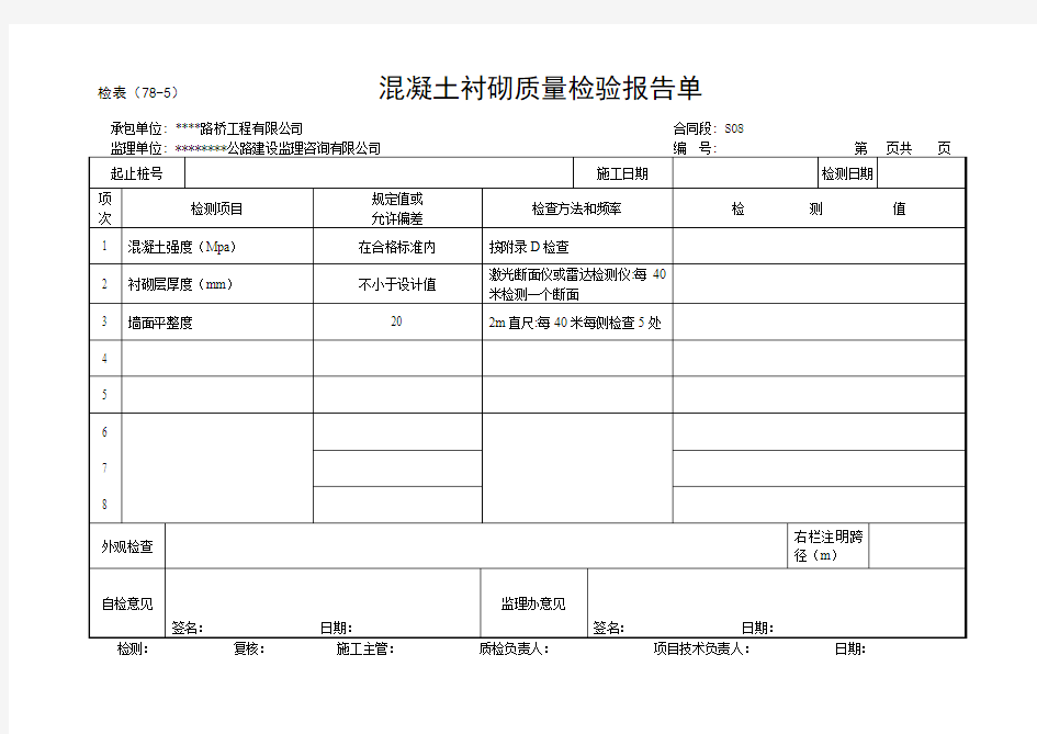 混凝土衬砌质量检验报告单