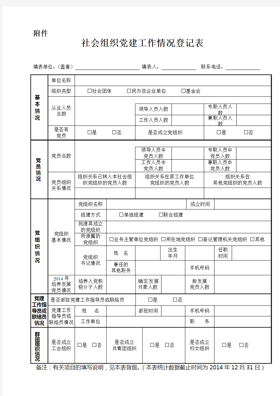 社会组织党建工作情况登记表