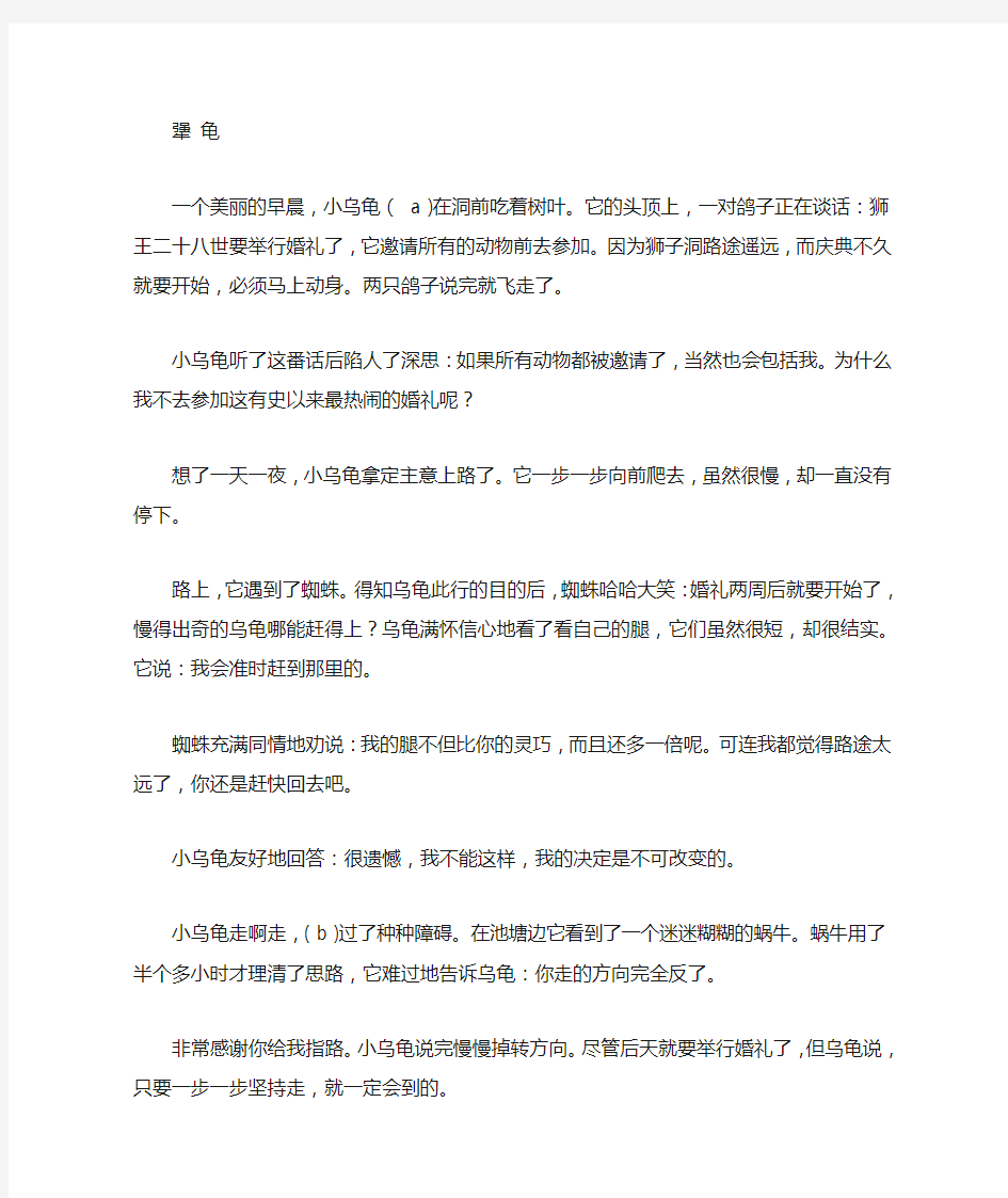 犟龟 阅读答案