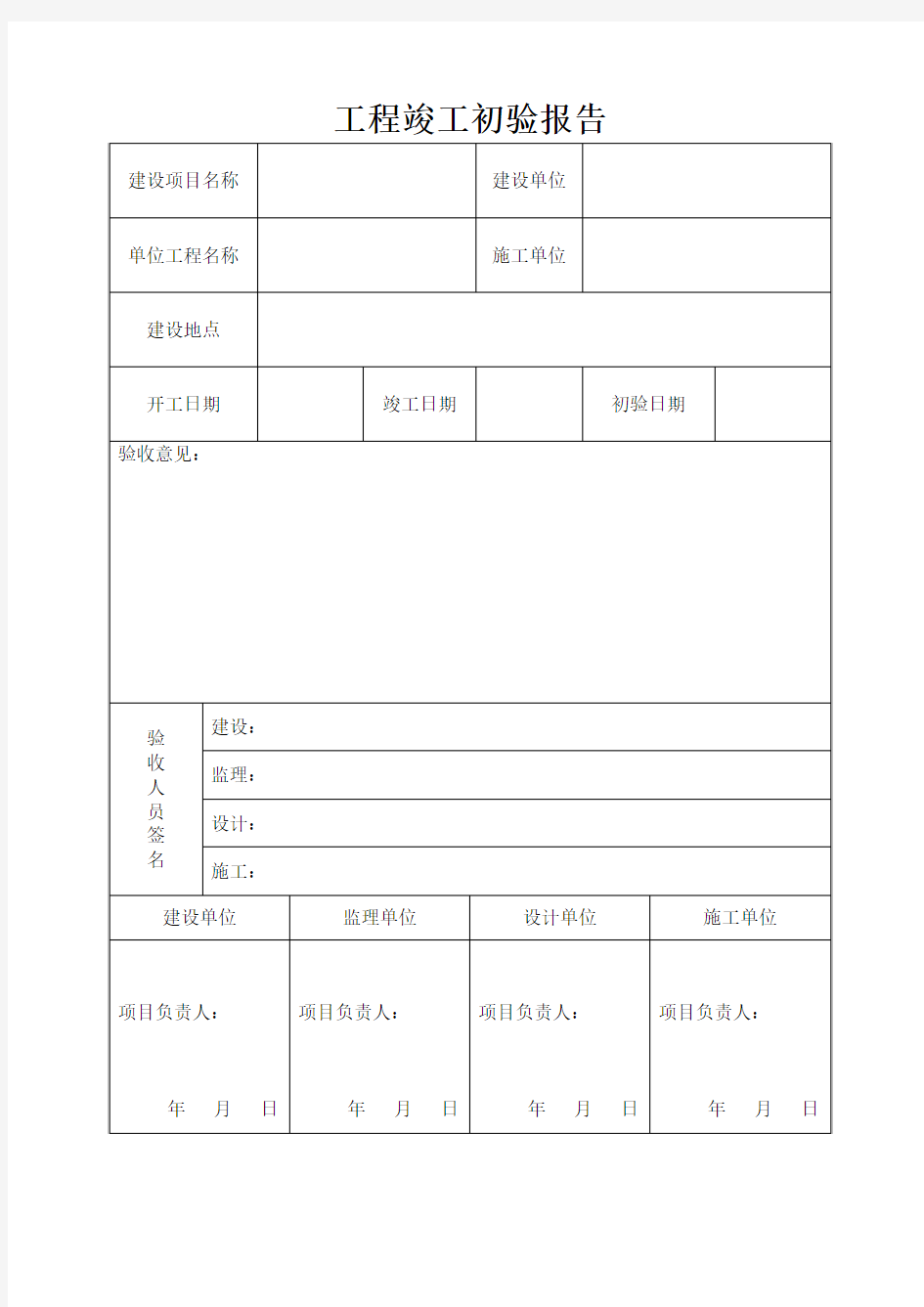 工程竣工初验报告表格