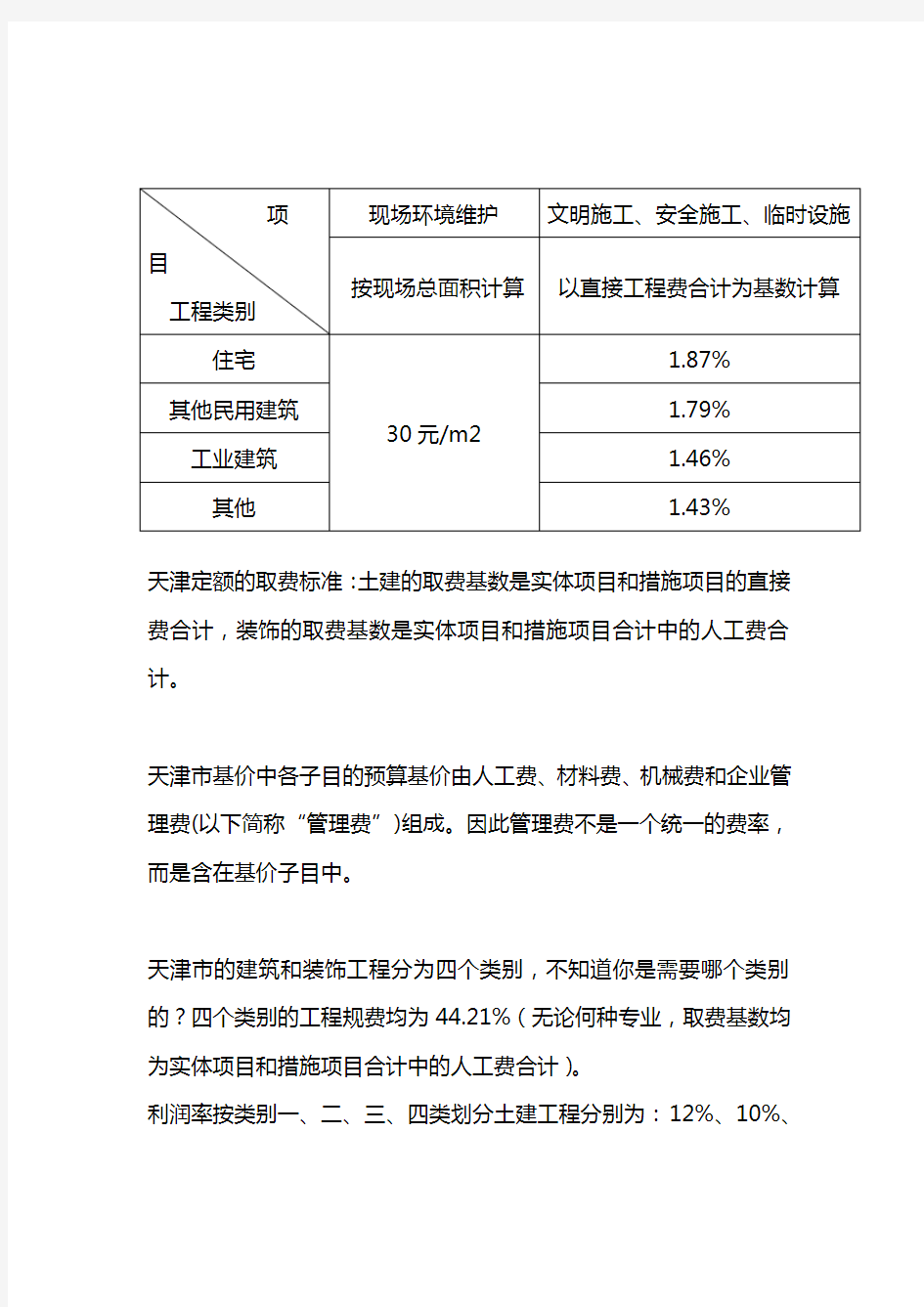 天津市定额取费