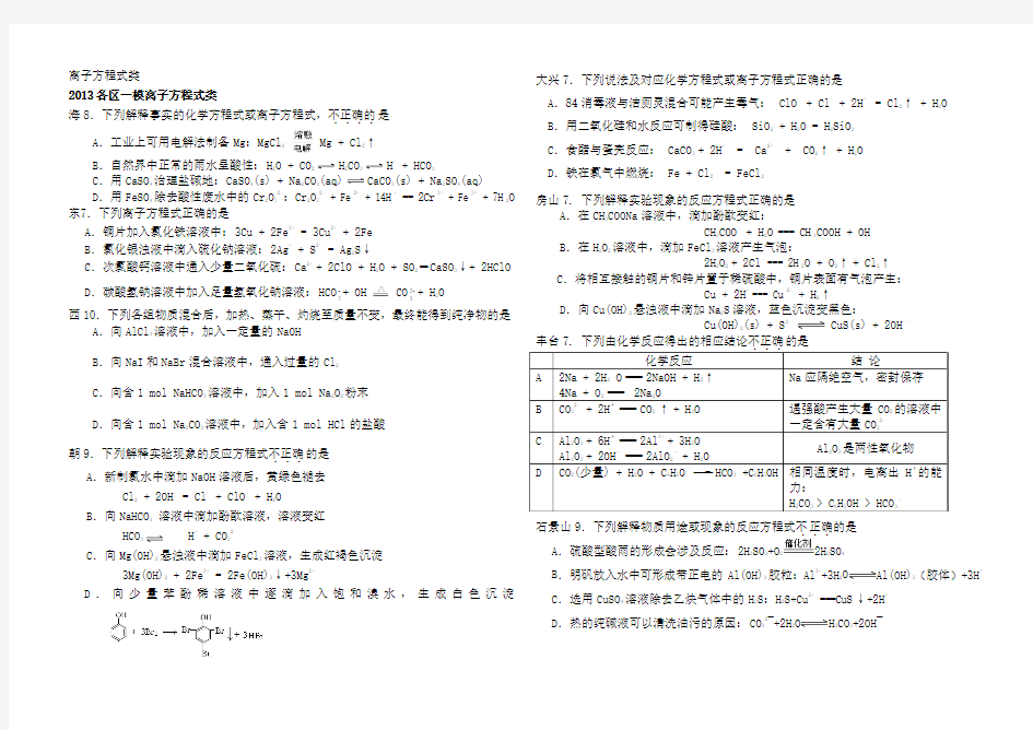 2017北京高考复习专题五离子方程式复习练习