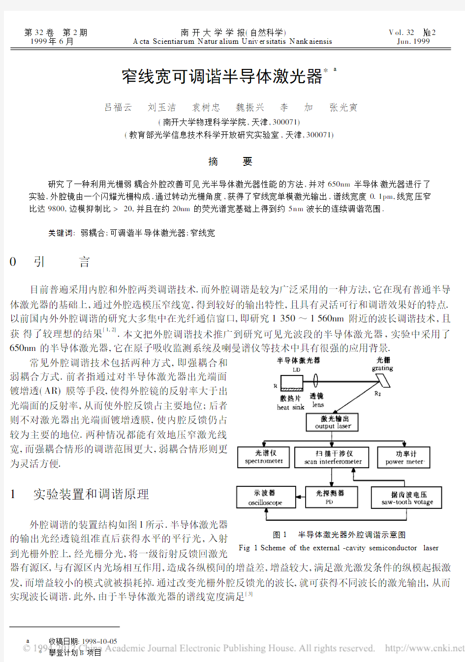 窄线宽可调谐半导体激光器