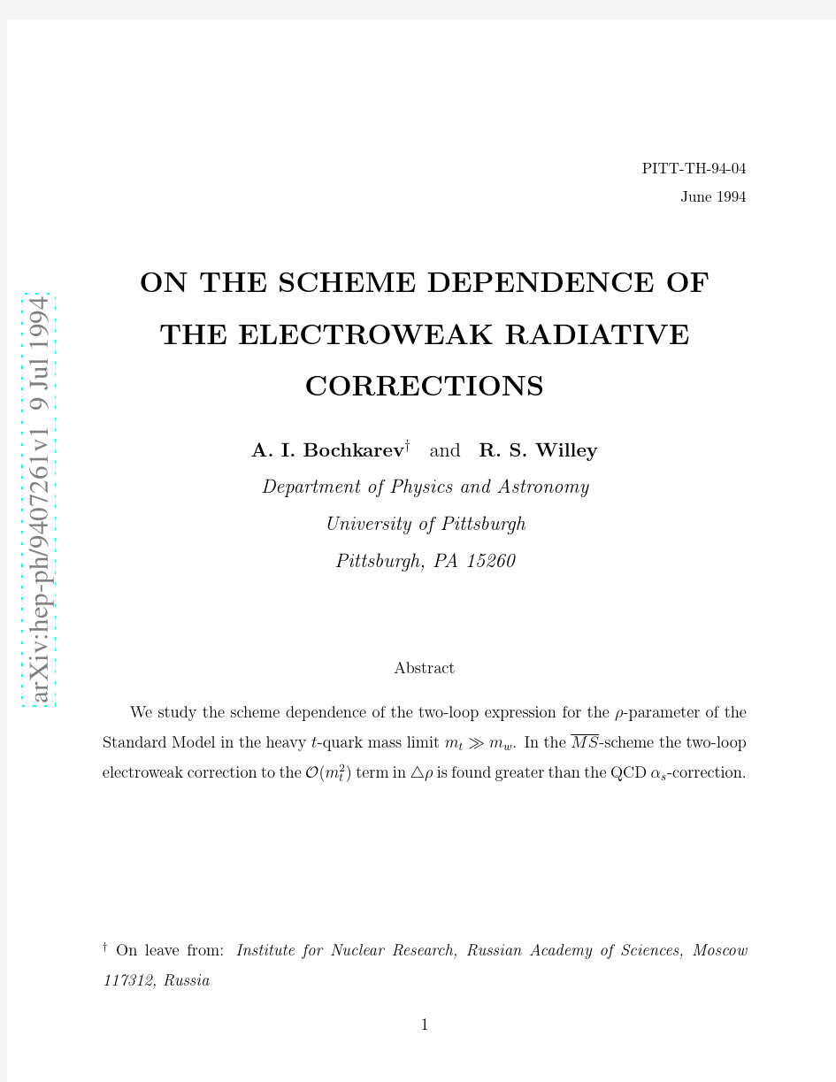 On the scheme dependence of the Electroweak radiative corrections