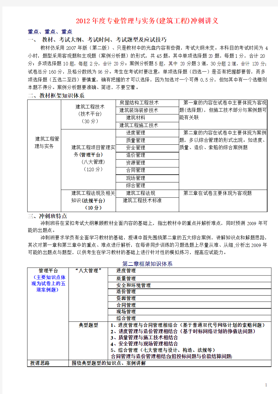 2012一建-实务(建筑工程)重点讲义