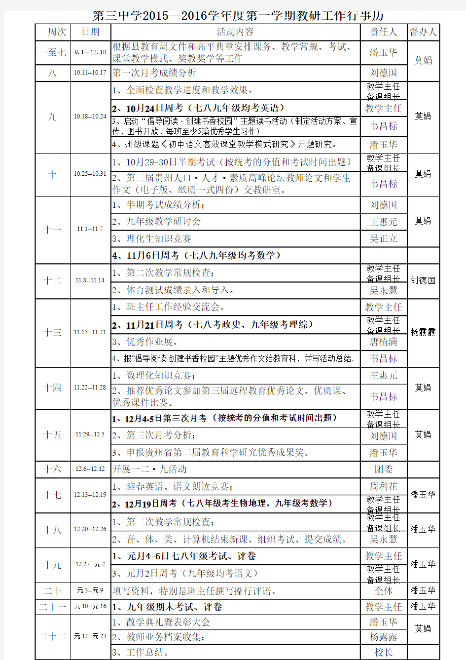 教研工作行事历