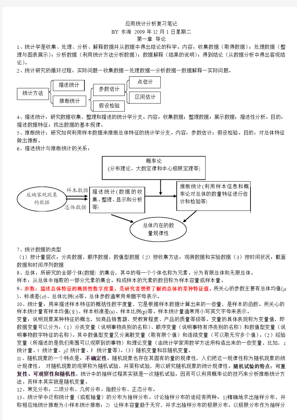 应用统计分析复习笔记