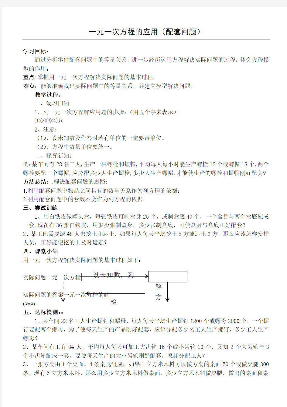 列一元一次方程解应用题配套问题