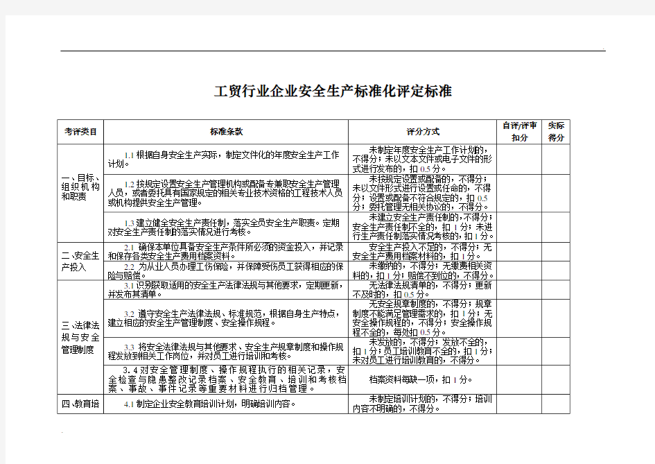 工贸行业企业安全生产标准化评定标准