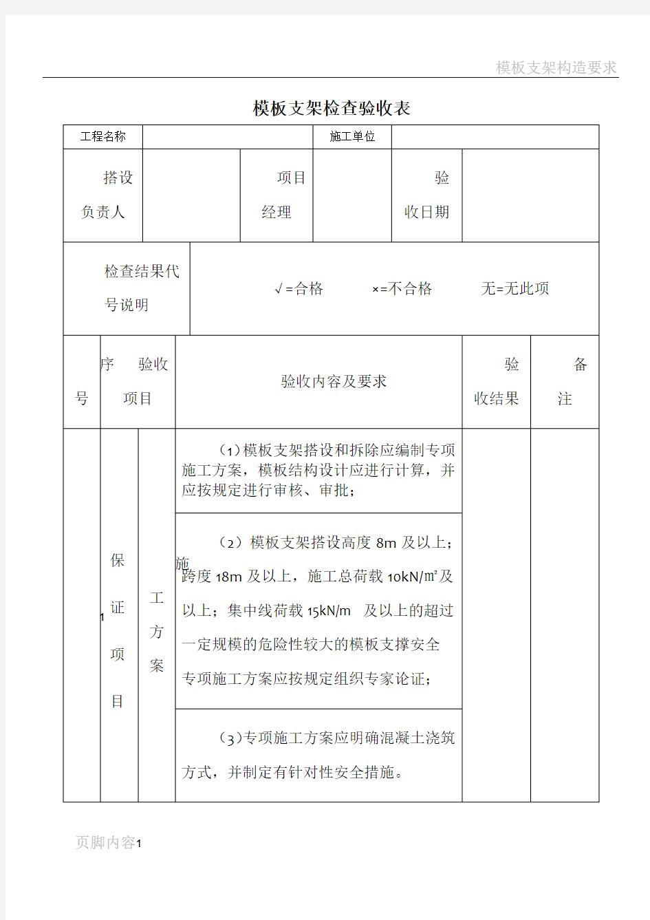 模板支架检查验收表