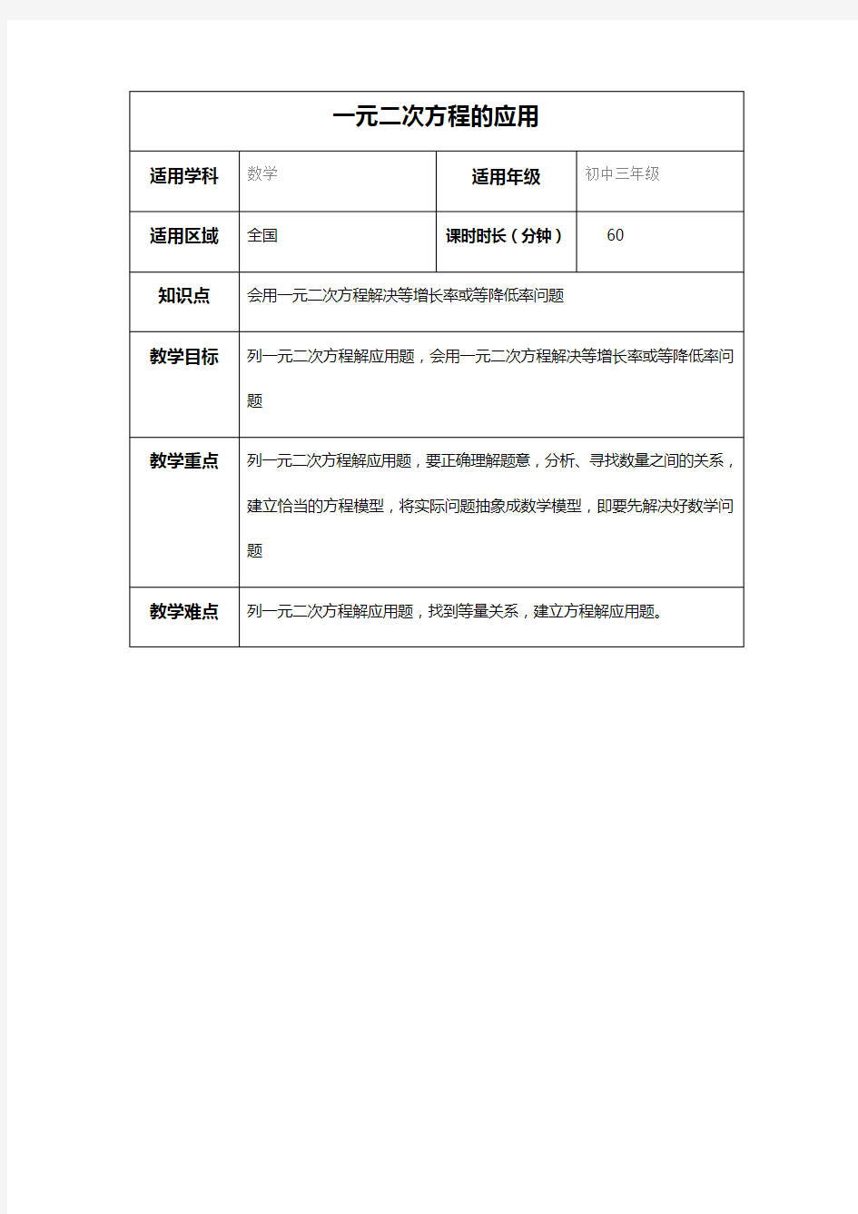 一元二次方程的应用教案 (2)