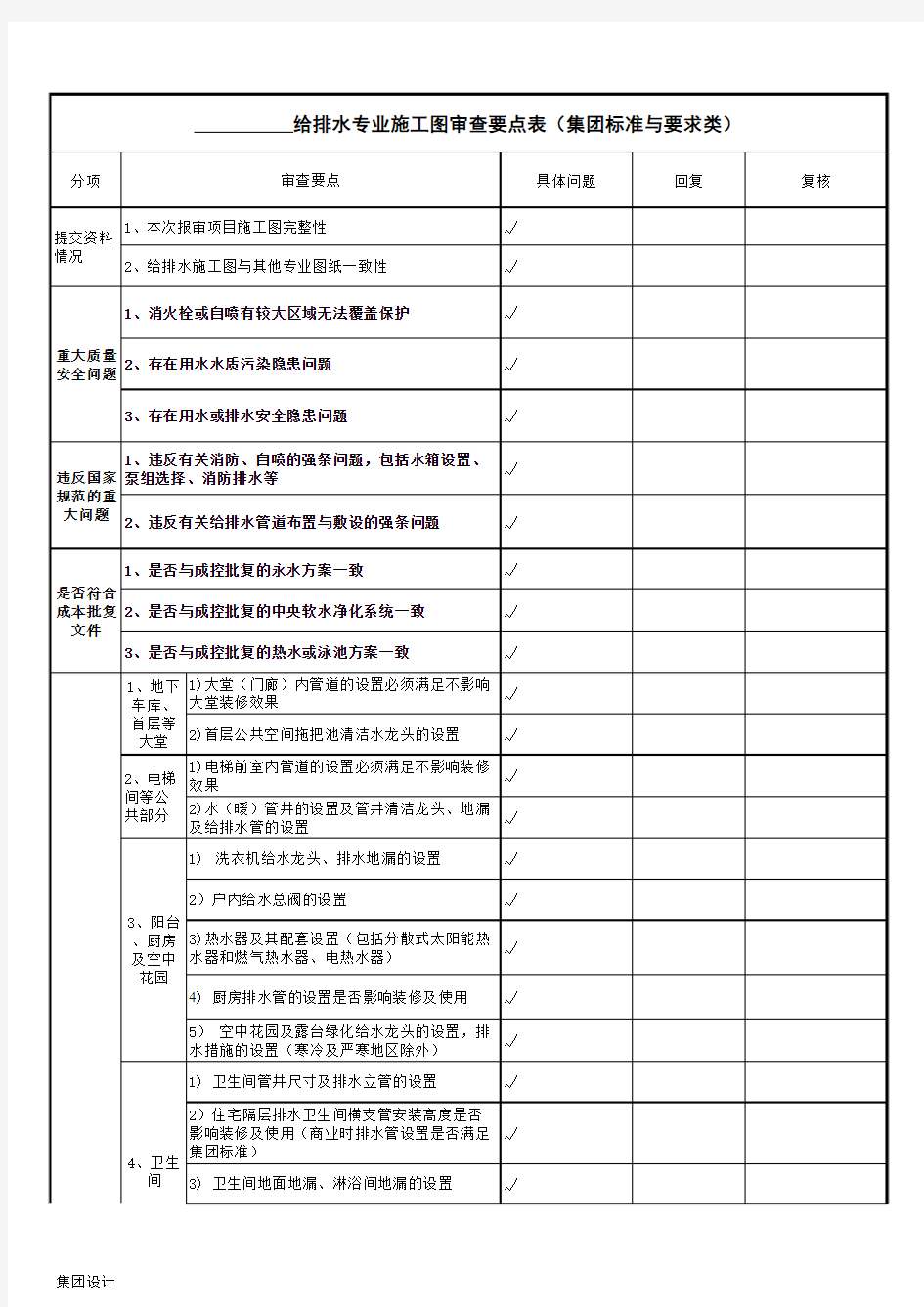 给排水施工图审查要点表(201711修改版 标准版)