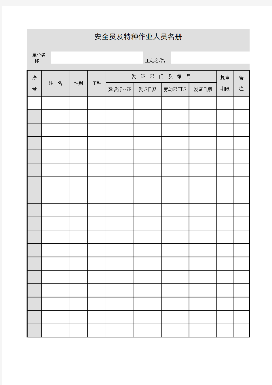 安全员及特种作业人员名册