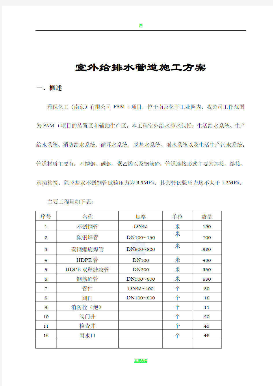 室外给排水管道施工方案93986