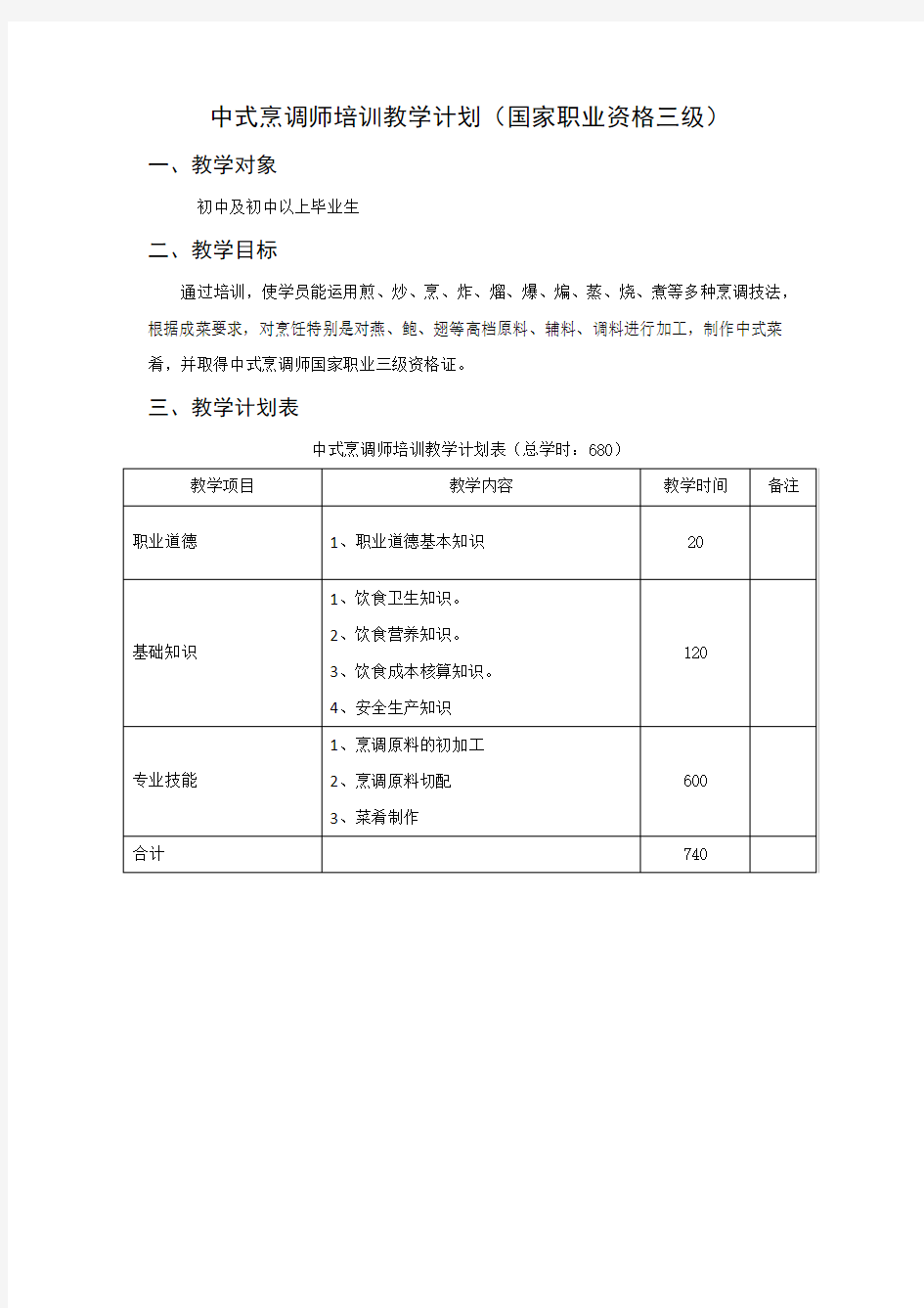 中式烹调师教学计划及大纲.doc