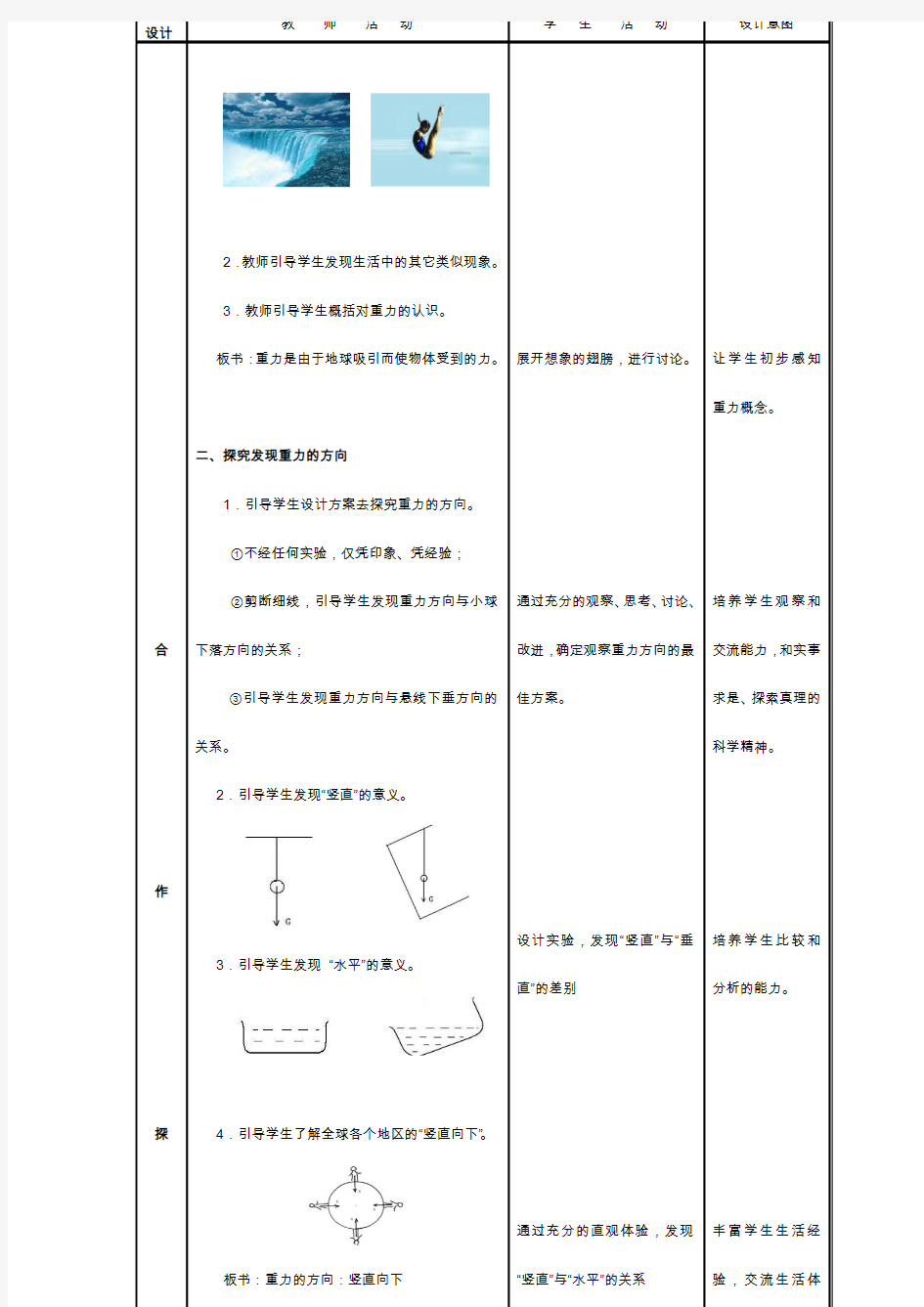 苏科版初中物理(八年级下重力)教学设计案例