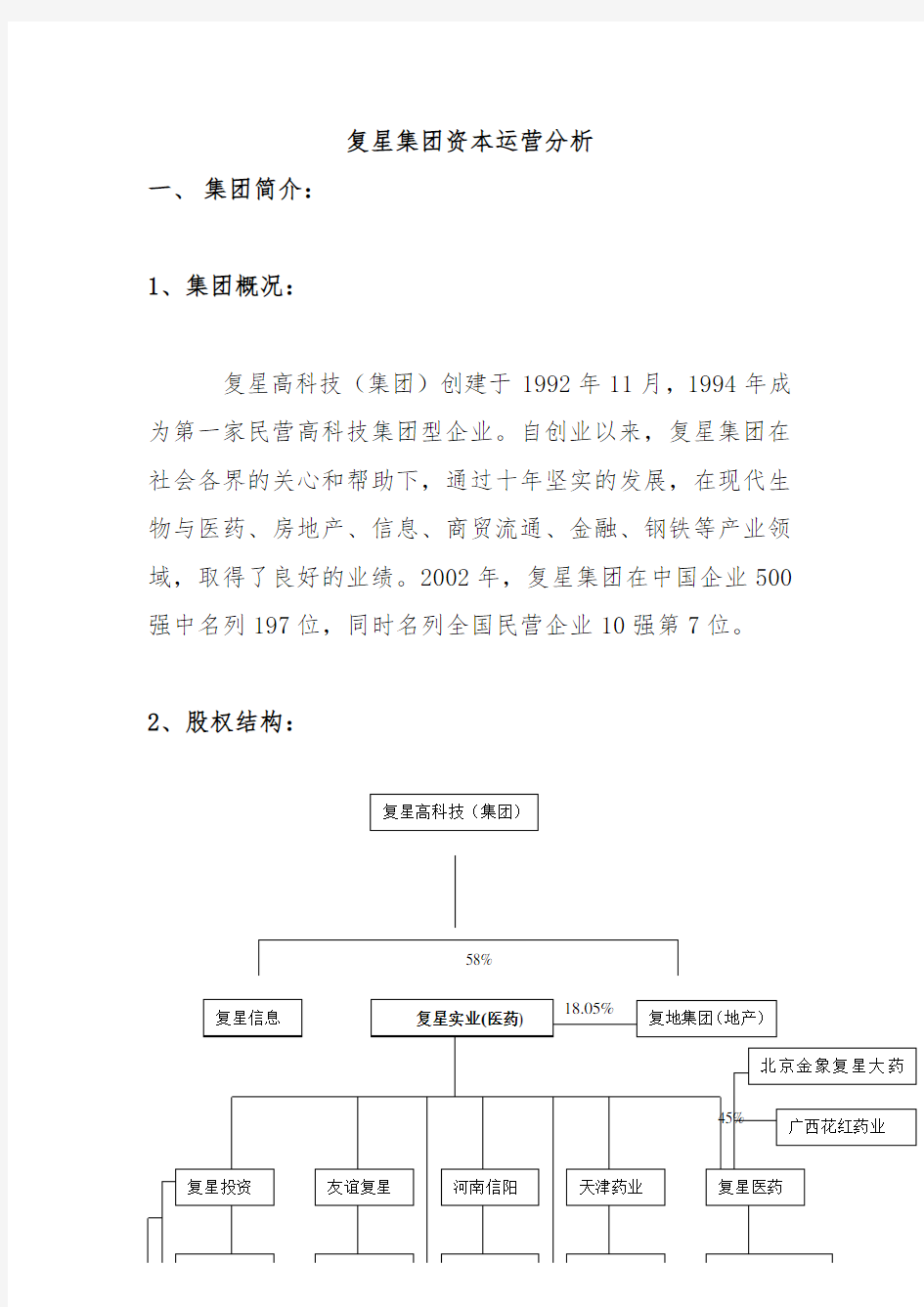 复星集团资本运营分析