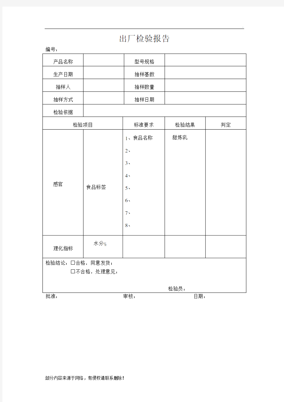 产品出厂检验报告(模板)