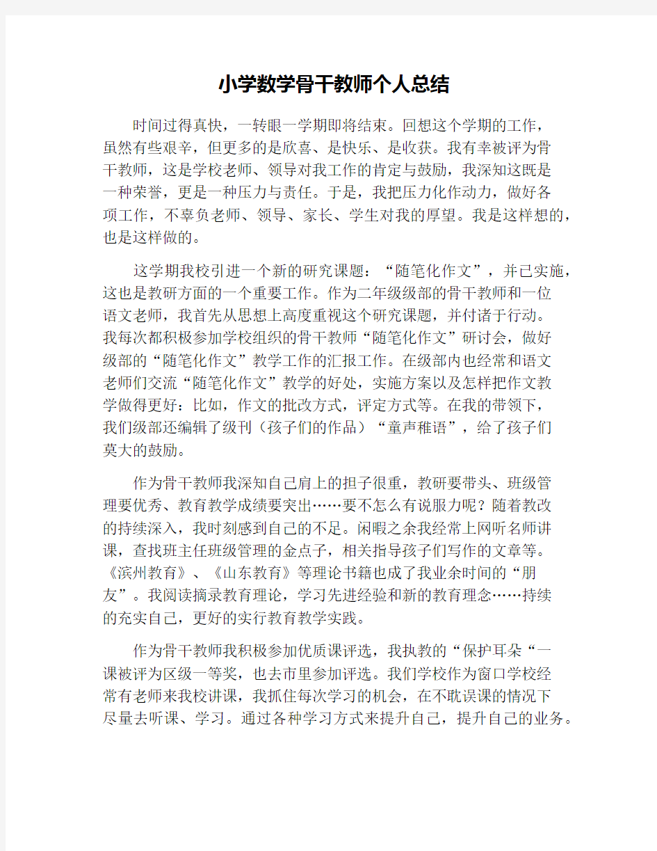 小学数学骨干教师个人总结