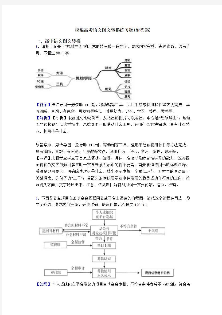 统编高考语文图文转换练习题(附答案)