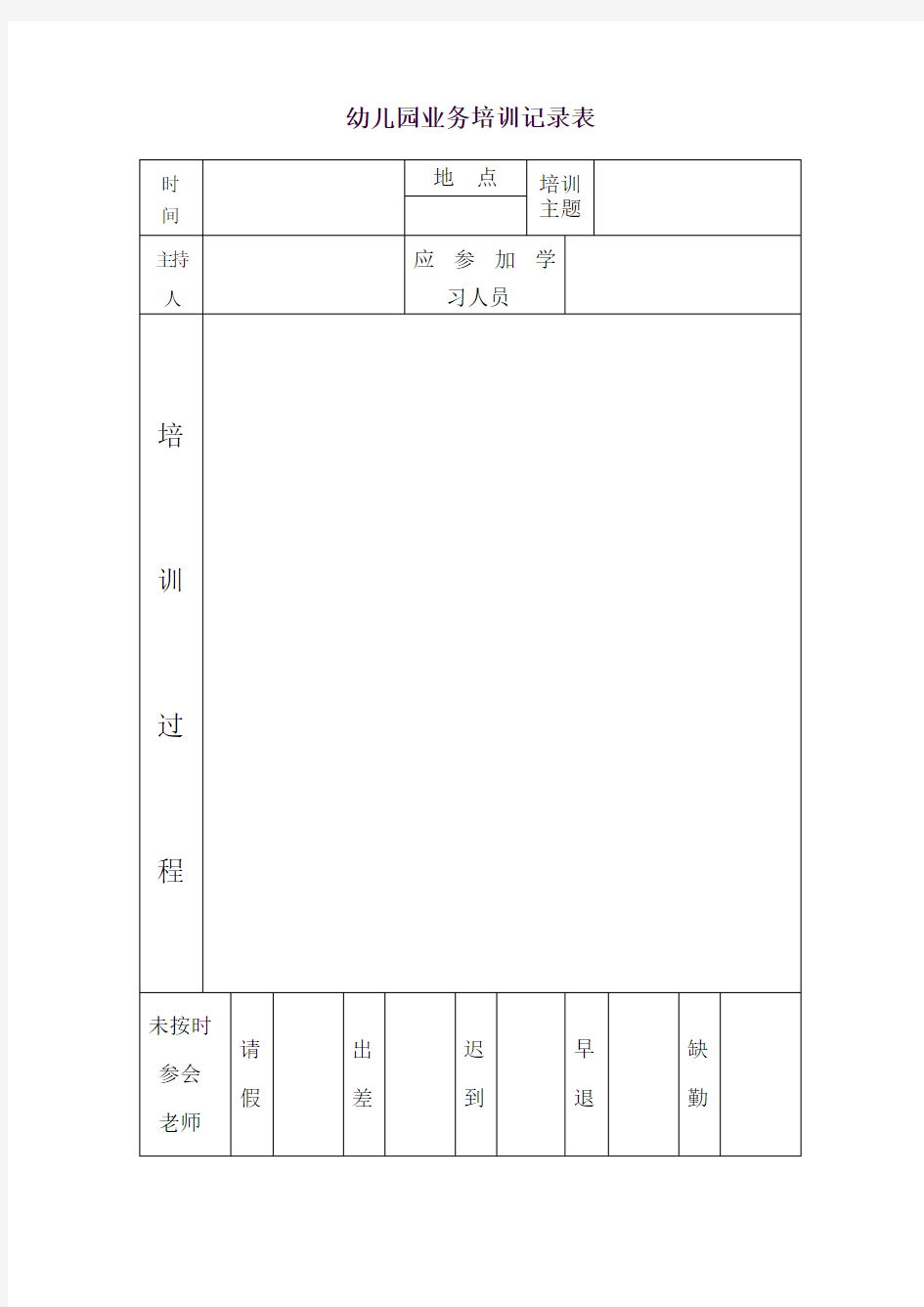 幼儿园教师培训记录表