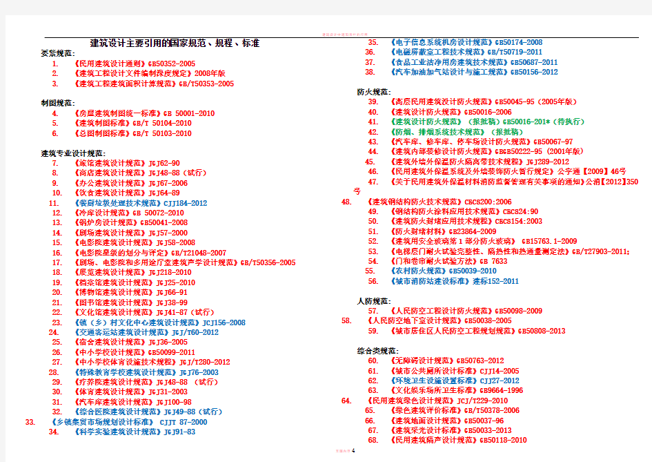建筑设计主要引用的国家及行业规范、规程、标准