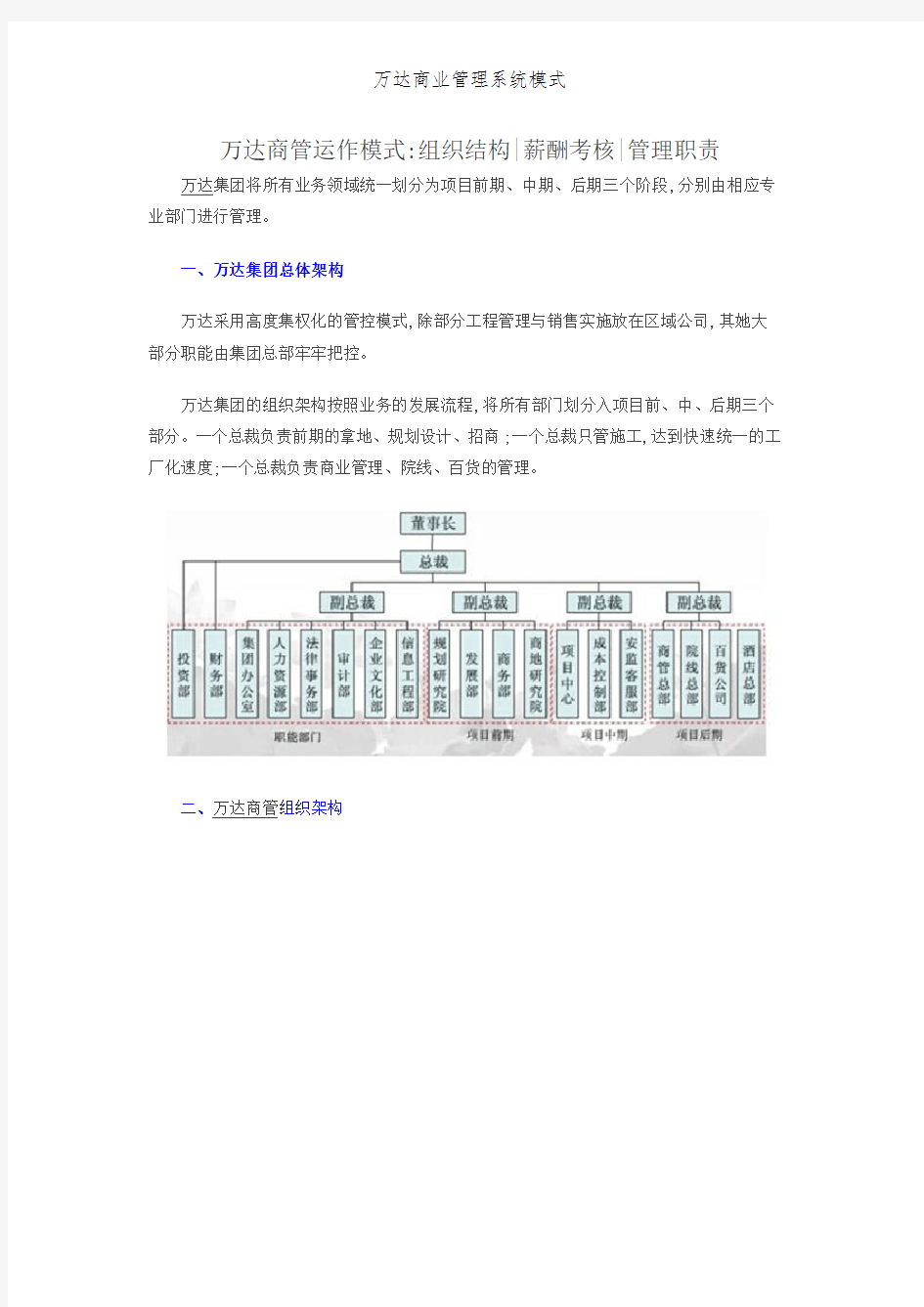 万达商业管理系统模式